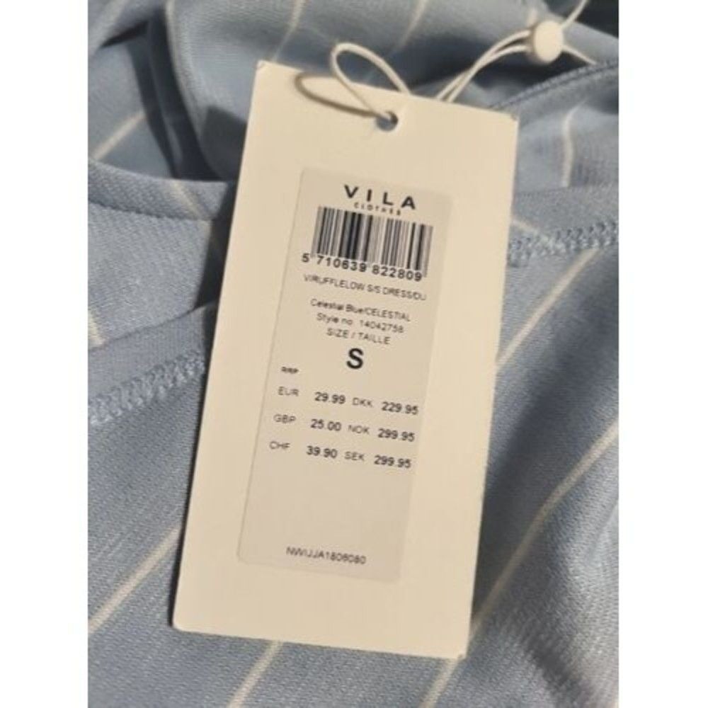 Vila Celestial Blue Ruffled Striped Knee Length Dress Size S New - Picture 7 of 11